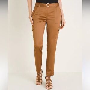 Chicos size 2.5 14 Satin Belted Cargo Ankle Pants brown